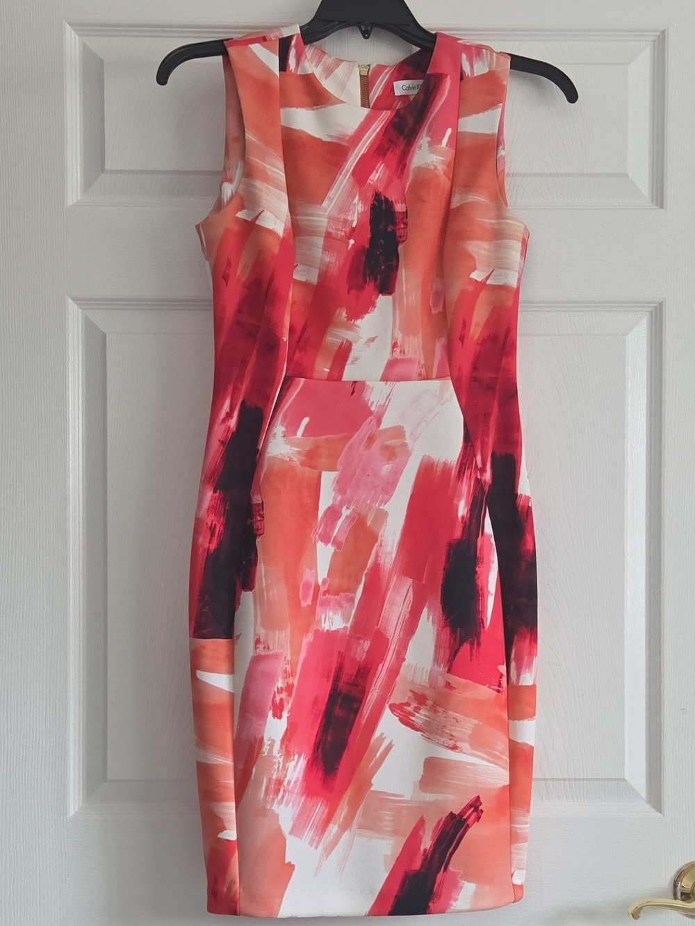 Calvin Klein Abstract Print Sheath Dress Sleeveless Size 6 Red Pink